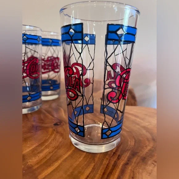 Vintage 1970s Pepsi-Cola Tiffany Stained Glass Inspired Glassware Set of 6 - Picture 6 of 9